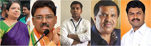(LR) Anitha Kumaraswamy of the JD(S) won Ramanagaram; Congress’ VS Ugrappa won Ballari; INC's Anand Nayamagouda won Jamkhandi; JD(S)’s LR Shivaramegowda won Mandya and BJP’s BY Raghavendra won Shivamogga.