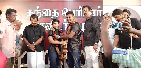 Social activist and crusader against caste killings, Gowsalya married Parai musician Sakthi at the Thanthai Periyar Dravidar Kazhagam head office in Coimbatore's Gandhipuram on 9 December 2018. (Photo | EPS)
