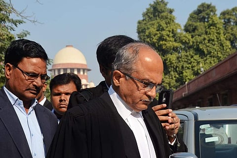 Activist-lawyer Prashant Bhushan and one of the main petitioners against the Rafale deal seen outside the Supreme Court on 14 December 2018. (Photo | Naveen Kumar/EPS)