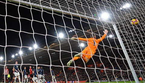 Cedric Soares curled home a stunning free-kick, giving David De Gea no chance (Photo | Twitter @premierleague)