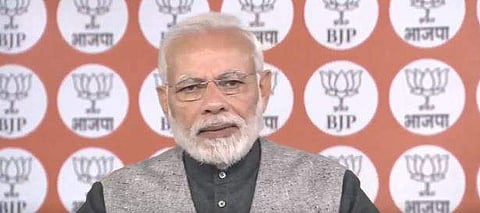 PM Modi during the video conference with BJP's Tamil Nadu cadres (Photo | Twitter)