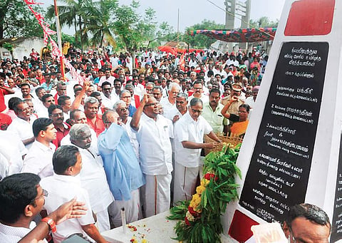 CPM and CPI party functionaries and villagers pay tributes to Keezhvenmani Old Memorial on Tuesday | Express