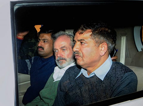 Christian Michel (center) was produced before a special court which extended his ED custody by seven days. (Photo | PTI)