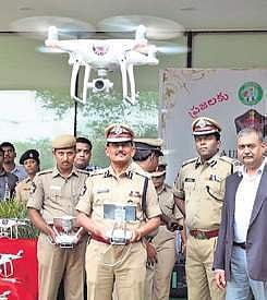 DGP Thakur operating a drone at AP police head quarters I Express