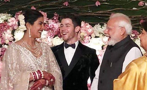 Newlyweds Priyanka Chopra and Nick Jonas with Narendra Modi (Photo | Priyanka Chopra Twitter)