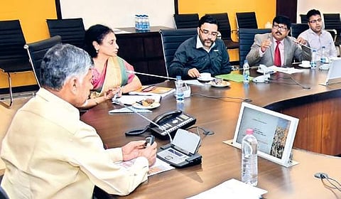 Chief Minister N Chandrababu Naidu discussing Inter-Ministerial Central Team.