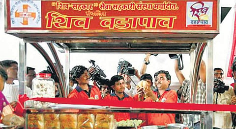 A Shiv Sena-sponsored Shiv vada pav stall at Dadar in Mumbai  | express