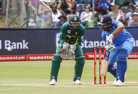 India's Rohit Sharma plays a shot during the fourth ODI cricket match between South Africa and India in Port Elizabeth, South Africa Tuesday, Feb. 13, 2018.  | AP