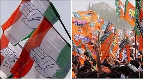 File Photo of Congress and BJP Flags for Representational Purposes.