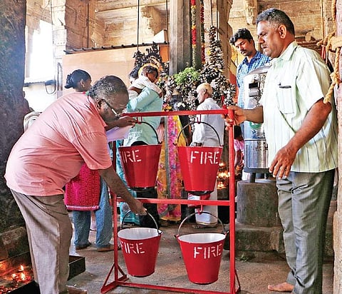 Even before the Madurai Meenakshi Temple incident, the Srirangam Temple management had taken several precautionary measures to handle fire-related emergencies. | Express Photo Service