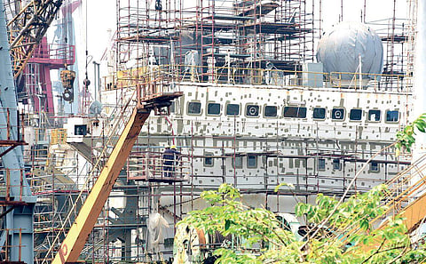 ONGC vessel 'Sagar Bhushan' where a blast killed five employees on Tuesday. File| Albin Mathew