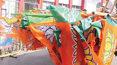 BJP flags used for representational purpose only.(Photo | PTI)