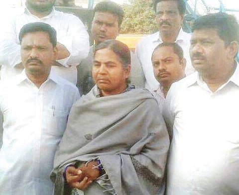 In this file photo, Rohith Vemula’s mother Radhika addressing a press conference at Ambedkar Statue Centre in Guntur. | Express