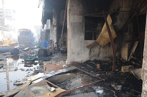 A major fire broke out at Seutic Pharma Private Limited in Jeedimetla industrial area located on the outskirts of Hyderabad during early hours on Friday. (EPS | Sayantan Ghosh)