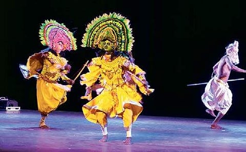 Purulia Chhou directed by Ustad Dilip Chandra Mahato being staged at Tagore Theatre as part of the 8th Theatre Olympics in Thiruvananthapuram |  Manu R Mavelil
