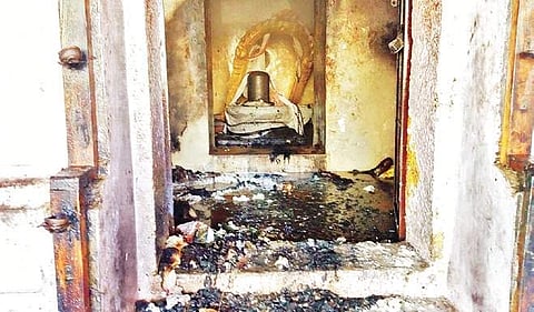 Meenakshi Sundareswarar sanctum at Karuppur after the fire | Express