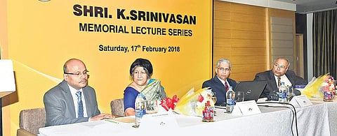 From left: President of Revenue Bar Association PH Arvindh Pandian, Chief Justice of Madras High Court Indira Banerjee,  Chief Justice of Jammu and Kashmir High Court Badar Durrez Ahmed and former Delhi High Court judge RV Easwar  | Express