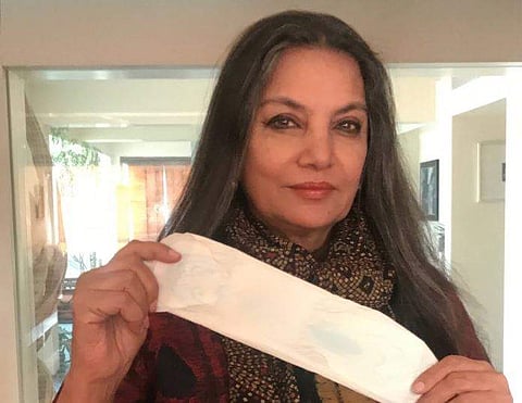 Shabana Azmi holds up a sanitary pad as part of the challenge | Twitter