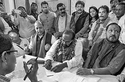 BJP candidate Ashok Panigrahi filing nomination papers on Friday I Express