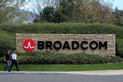 A sign to the campus offices of chip maker Broadcom Ltd, who announced on Monday an unsolicited bid to buy peer Qualcomm Inc for $103 billion, is shown in Irvine, California. (Photo | Reuters)