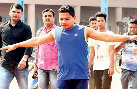 Rapelli Srinivas(32) attempts Guinness Book of World Record at Ambedkar Stadium in Karimnagar on Sunday  | Express