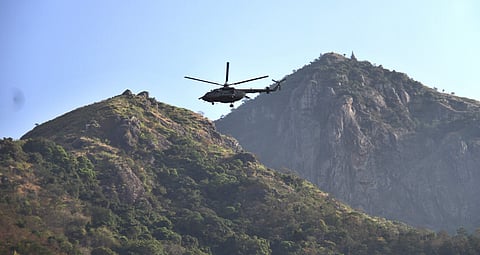 IAF helicopters at the site of the fire tragedy in Theni (Express Photo)