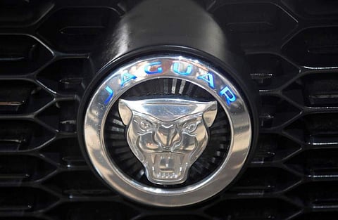 The name badge is seen on Jaguar Land Rover's I-PACE concept car on display. (Photo | Reuters)