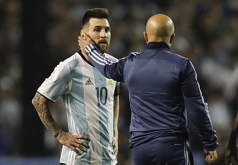 Argentina's Lionel Messi and Argentina coach Jorge Sampaoli | AP