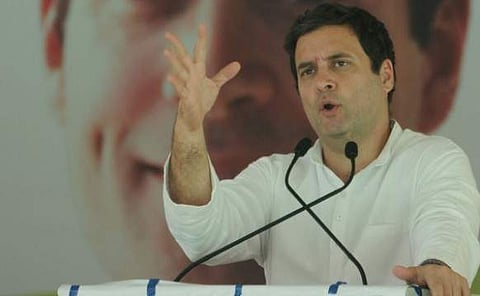 AICC President Rahul Gandhi speaking at Janashirvada Yathra in Chamarajanagara on Saturday.(Express Photo | Udayashankar S)