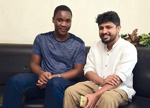 Samuel Robinson with Sudani from Nigeria director Zakariya (Express Photo by Albin Mathew)