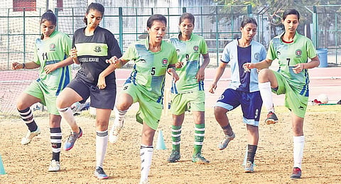 The Tamil Nadu Women’s football team at their practice sessions