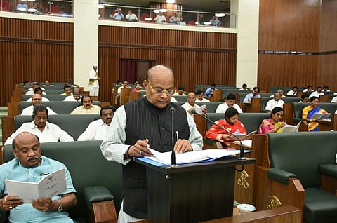 Finance minister Yanamala Ramakrishnudu presenting state budget at assembly. ( Express Photo | P Ravindra Babu)
