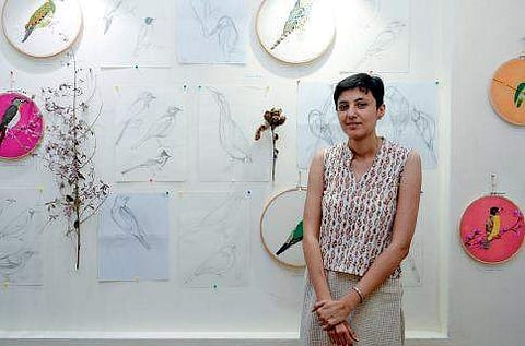Medha Bhatt with her art work  Manu R Mavelil