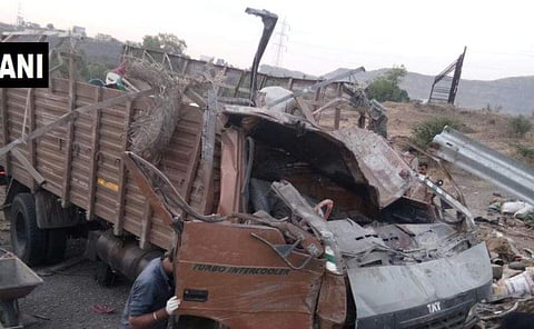A speeding truck overturned in western Maharashtra's Satara district. (ANI)