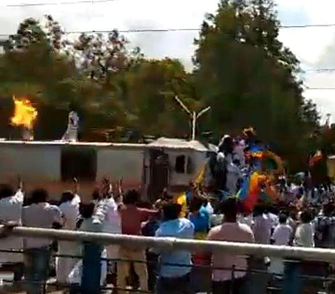 A PMK cadre suffered a severe electric shock and has been hospitalised with 70 percent burns. (Photo | Screengrab from Youtube)