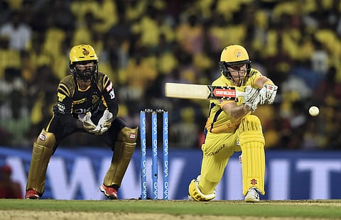 Chennai Super Kings CSK batsman Sam Billings plays a shot during the IPL 2018 cricket match against KKR at MAC Stadium in Chennai on Tuesday. CSK won the match by 5 wickets. | PTI