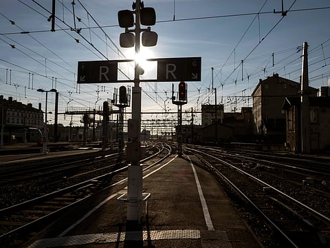 An empty train platform is pictured during a railway strike at the Lyon Perrache train station, central France | AP
