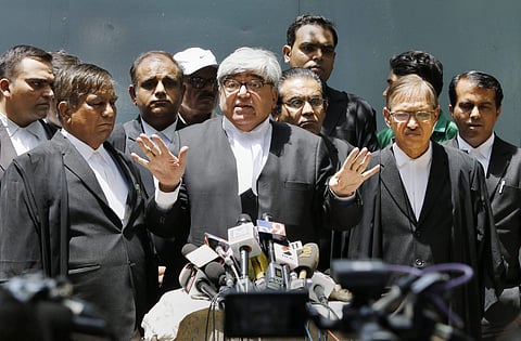SIT Special Investigation Team Public prosecutor Prashant Desai interacts with the media after the Verdict on Naroda Patiya massacare case outside the Gujarat High Court in Ahmedabad on Friday, 20 April 2018 | PTI