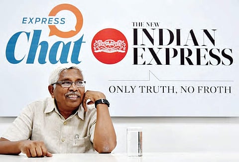 Telangana Jana Samithi founder Prof M Kodandaram interacts with Express editorial team on Saturday | R SATISH BABU