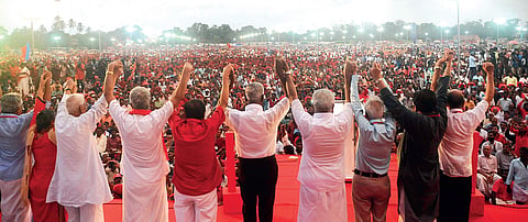 SHOW OF SOLIDARITY: CPI leaders at the conclusion of the party’s 23rd party congress in Kollam on Sunday | Express