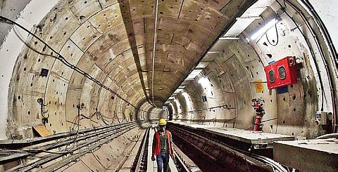 A worker at the Chennai Egmore Metro tunnel on Thursday | P Jawahar