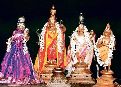 Where Srinivasa blesses with a sankha and a chakra