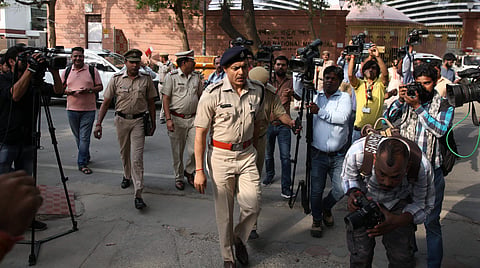A team of Delhi police officers reached CM Arvind Kejriwal's house on Friday to question  about the alleged assault of chief secretary Anshu Prakash. (Express photo | Shekhar Yadav)