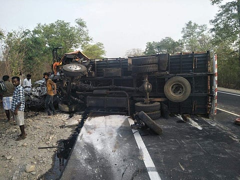 Five Tirumala-bound pilgrims from Nandyala were killed on the spot in a road accident near Mamanduru of Renigunta mandal in Chittoor district on Sunday morning. (EPS | Madhav K)