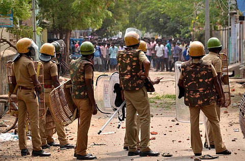 Thoothukudi continues to boil over as police, anti-Sterlite protestors clashed at different places in the city. One person was killed in today's police firing taking the death toll to 12, while the Superintendent of Police P Mahendran was also injured in the stone throwing that happened at Anna Nagar during his patrol. (EPS | V Karthikalagu)