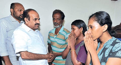 CPM state secretary Kodiyeri Balakrishnan meeting the bereaved family of Sreejith, the Varapuzha custodial death victim, at their residence. (Express file photo)