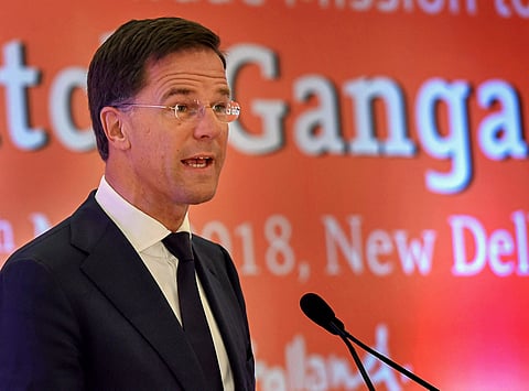 Netherlands Prime Minister Mark Rutte addresses a conference on 'India-Dutch Ganga Forum' in New Delhi on Thursday. | PTI