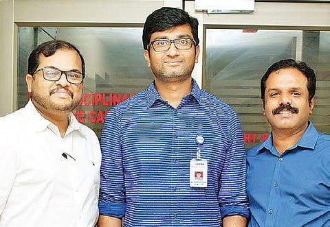 (From left) Doctors Ganga Prasad, Ajith K Gopan and Anoop Kumar |  Express