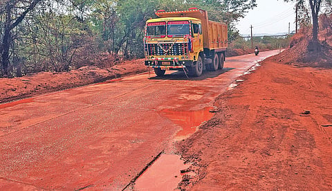 A truck transporting ore from a mine  to a factory in Ranjitpura village