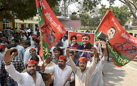 Image used for representational purpose only. Samajwadi party workers celebrate their party success in Phulpur by-election in Allahabad.  (File Photo | PTI)